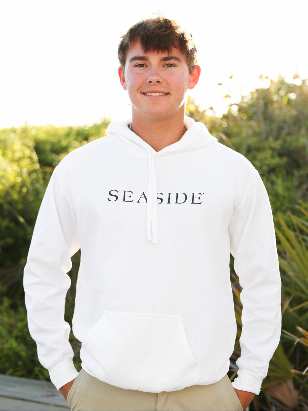 Seaside Unisex White Hoodie - Cozy Pullover Sweatshirt